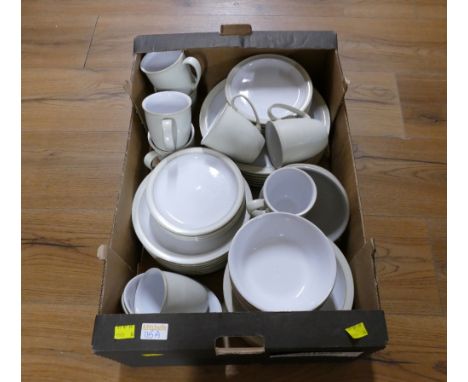 Box of Denby dinnerware - mugs, soup bowls, dinner plates etc
