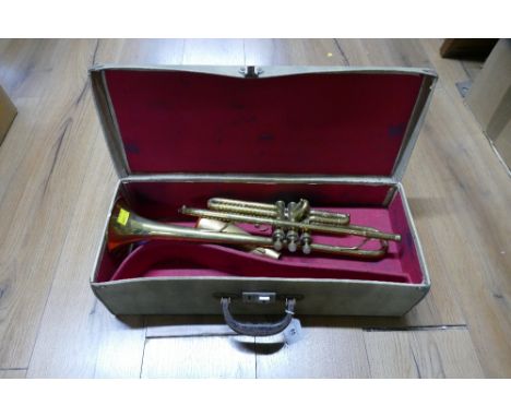 Brass Viking trumpet in case 