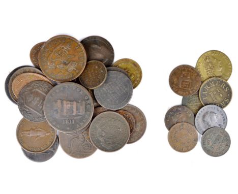 A small collection of bank and trade tokens, including: Province du Bas Canada, sou, 1837, fine or a little better; Province 