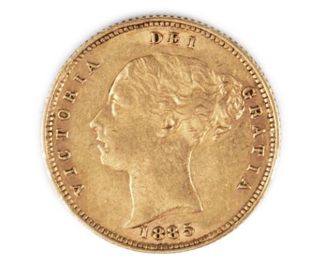 Victoria, gold half sovereign, 1885, fifth head, R. cross on crown buried in border (S 3861). Near very fine.
