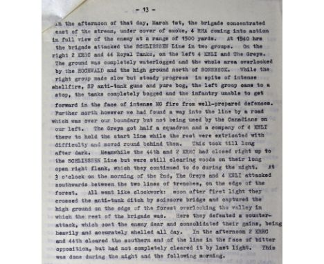 'A Short History of Fourth Armoured Brigade', being a typed draft of a memoir of this unit during the Second World War, consi