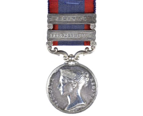A Sutlej Medal to Gunner R. Masey, Bengal Horse Artillery, Moodkee to the exuerge, 2 clasps: Ferozeshuhur and Aliwal (GUNNER 
