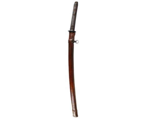 A Japanese officer's sword (shingunto), showa era blade 26 in., shinogi-zukuri, plain habaki, nakago signed 'Uzen Amagata Noj