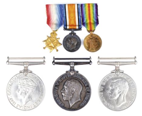 A British War Medal 1914-20, (CH. M. A. A. E. KNIGHT. R. N.); a mounted miniature 1914-15 Star Trio; and 1939-45 War Medal an