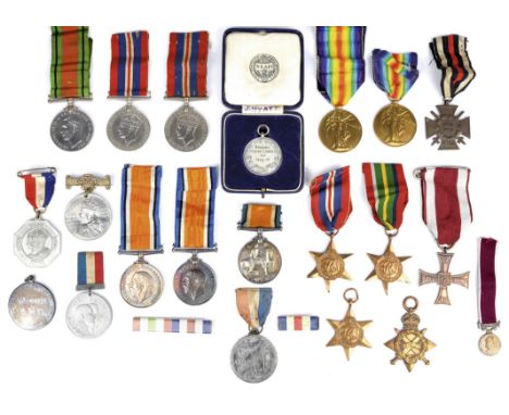 A 1914-15 Star (DMR. W.J. HAMILTON. HAMPS. R.), three British War Medals 1914-20 (88282 HOBBS R.A.F., 58944 HARVEY NORTH.N R.