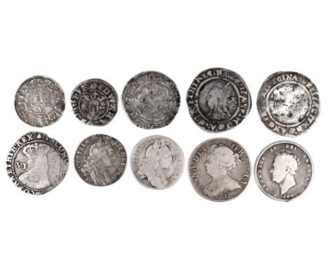 A small collection of silver coins, comprising: Aethelred II (978-1016), Penny, bare headed bust, R. voided long cross, (S 11