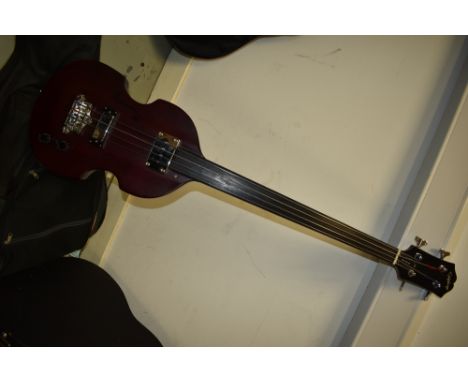 An Epiphone fretless viola bass, serial number 198090153