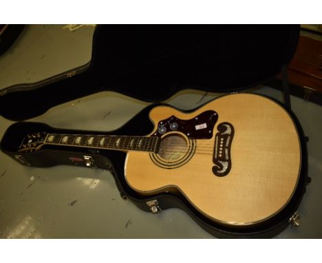 An Epiphone EJ200 SCE in natural, with Stagg Hard case