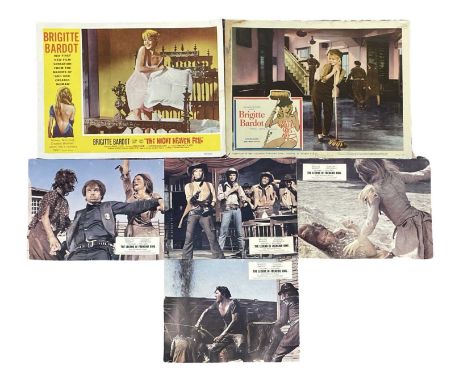 A collection of vintage lobby cards and film stills, featuring Brigitte Bardot