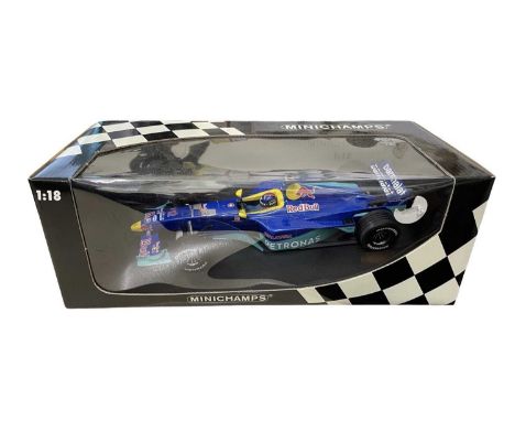 A boxed Minichamps 1:18 scale model, Sauber C18, P Diniz