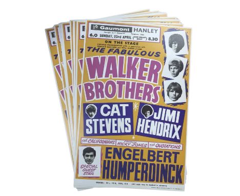 10x professionally printed reproduction posters for The Walker Brothers, Cat Stevens and Jimi Hendrix etc at the Gaunmont, Ha