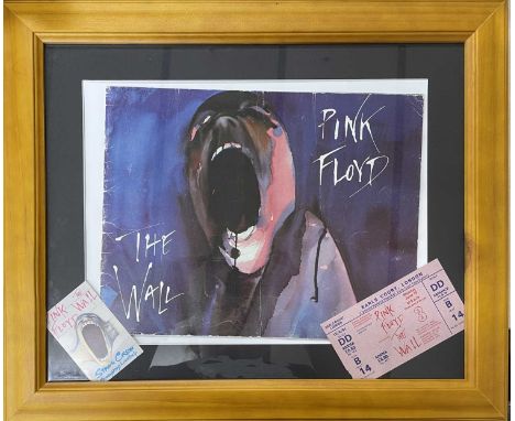 PINK FLOYD: THE WALL: Framed 1971 tour programme with original ticket stub and Stage Crew card.Framed size approximately: 40x