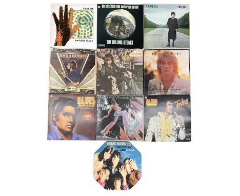 A mixed lot of various 12" vinyl LPs, mostly 60s - 80s rock, to include: - The Rolling Stones - Genesis - Elton John - Rod St