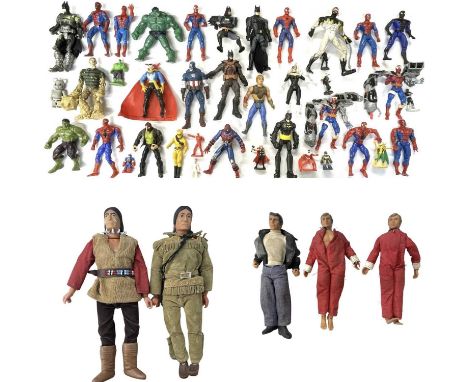 A mixed collection of vintage action figures, to include: - A pair of 1970s Gabriel/Marx Lone Ranger figures, Tonto and Red S