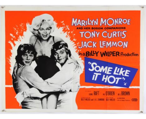 Some Like It Hot (R-1961) British Quad film poster, starring Marilyn Monroe, Tony Curtis & Jack Lemmon, United Artists, folde