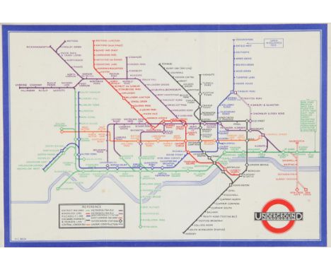 London Underground Pocket Map from 1933 - First edition by H.C. Beck of the London Underground diagrammatic card POCKET MAP w