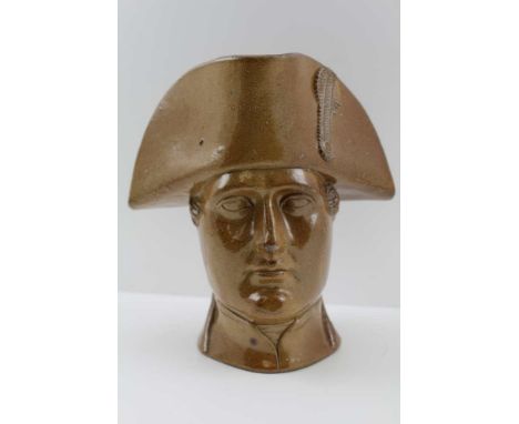 A "STEPHEN GREEN" LAMBETH 19TH CENTURY SALT GLAZED STONEWARE NAPOLEON JUG, moulded as a portrait of the emperor wearing a tri