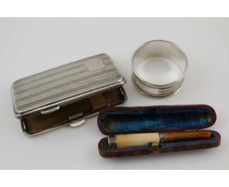 S.W. GOODE &amp; CO. A SILVER CIGARETTE CASE, chased decoration, blind cartouche, gilded interior, Birmingham 1927, together 