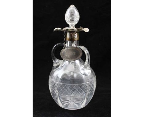JAMES DEAKIN &amp; SONS A LATE VICTORIAN TRIPLE POURING SILVER MOUNTED DECANTER, the silver rim with three pouring lips, the 