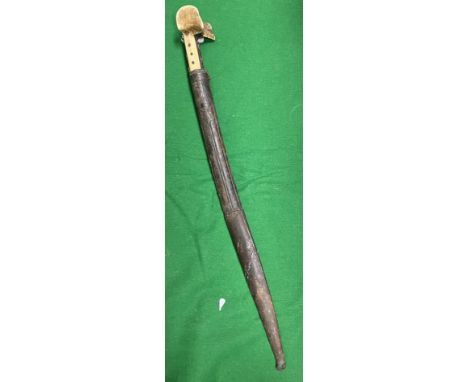 A Yataghan sword, Turkish Ottoman Empire, late 18th/early 19th Century, the walrus ivory handle and pommel set with band of c