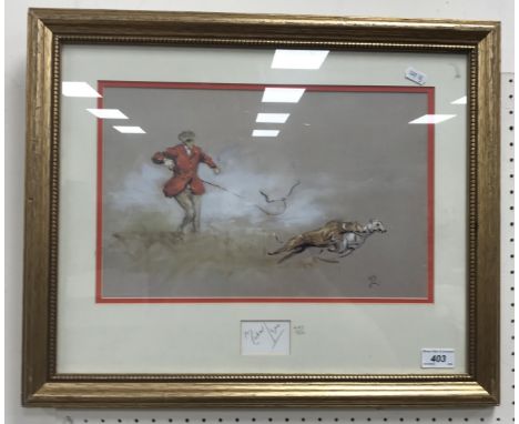 AFTER MICHAEL LYNE "Hare coursing with hounds and hare", colour print, limited edition 404/500, signed on panel below, 24 cm 