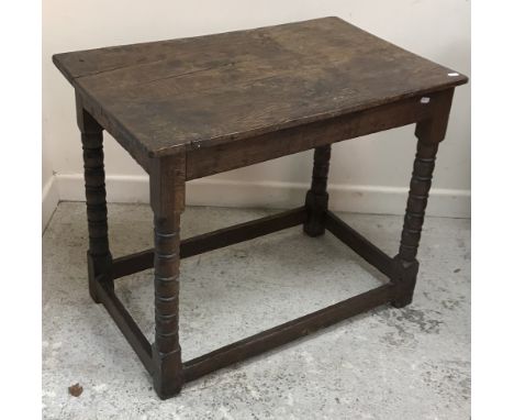 A George III mahogany single drawer side table on square supports, 90 cm wide x 49.5 cm deep x 73 cm high, an oak side table 