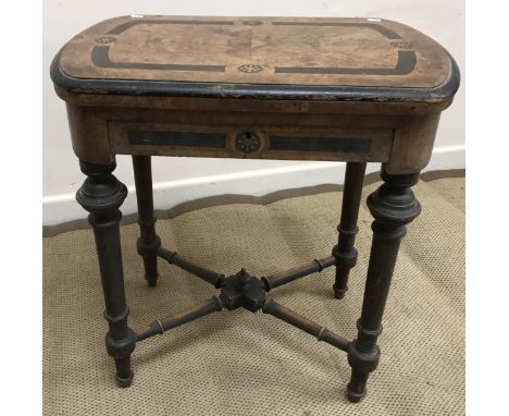 A Victorian burr walnut and inlaid and ebonised games table, the shallow D end fold over top opening to reveal a chessboard, 