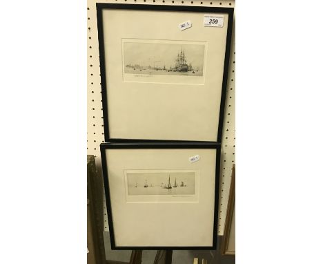 ROWLAND LANGMAID "Calm at the Nore", etching, signed in pencil lower right and titled on "Deighton's Strand Gallery" label ve