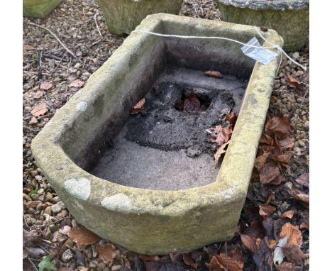 A natural stone D end trough, approx 74 cm wide x 44 cm deep x 22 cm high
