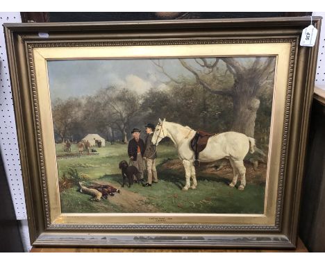 JOHN DUVAL (1816-1892) “Easton Park 1884”, the shoot party with two young gentlemen with spaniel and pony in foreground toget