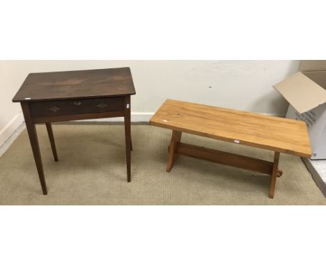 An oak two drawer side table on square tapered legs (cut down), 76 cm wide x 43 cm deep x 54.5 cm high, a 19th Century mahoga