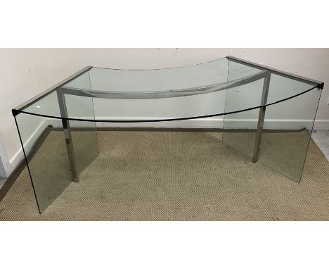 A Gallotti & Radice glass and chrome writing desk of curved form, 170 cm wide x 65.5 cm deep x 74 cm high CONDITION REPORTS T