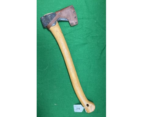 A Ray Mears Bushcraft hand axe with Gränfors Bruks AB blade and hickory handle, the blade with leather cover, 49 cm long