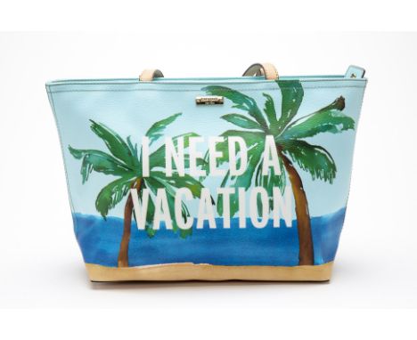 A KATE SPADE "I NEED A VACATION" TOTE BAG
With a multicoloured design featuring a tropical print and message to the front, wi