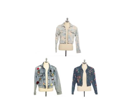 TWO ALICE+OLIVIA DENIM JACKETS AND ONE OTHER UK 8
An Alice + Olivia stone wash denim jacket, with dual chest pockets, button 