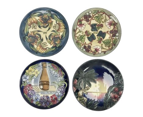 Moorcroft Centennial plate. Limited edition 36/750 with certificate, together with Summer's End 1998 plate, Tiger Lily 1999 p