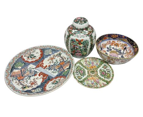 19th century and later Chinese ceramics, to include charger, with hand painted floral and foliate decoration, footed bowl, de