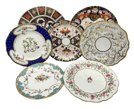 Seven cabinet plates including Royal Crown Derby Imari examples, early Worcester Flight & Barr gilded example etc