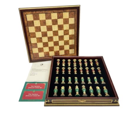 Franklin Mint House of Faberge 'The Imperial Jewelled Chess Set', to include set of chess pieces with malachite finish and a 