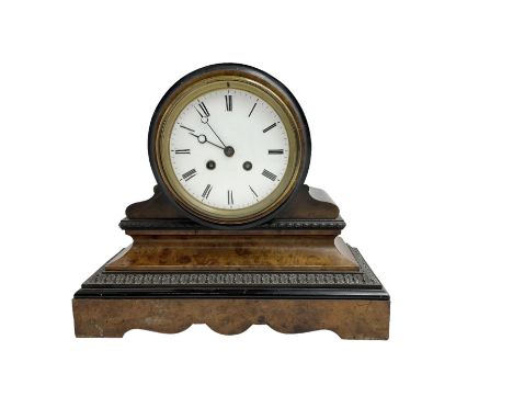 French - 19th century 8-day library clock in a walnut veneered and ebonised case c1870, drum case on a decorative rectangular