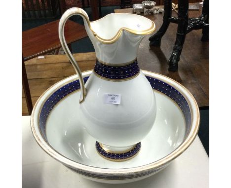 A good blue and white jug and basin set.