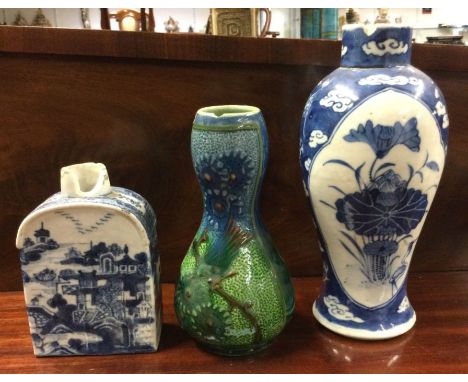 A Chinese blue and white tea caddy etc.