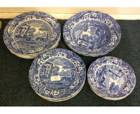 A quantity of blue and white Copeland Spode dinner plates.