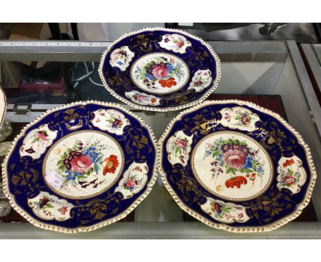 A set of three decorated Copeland Spode plates.