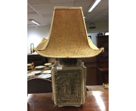 A large studio pottery lamp and shade.