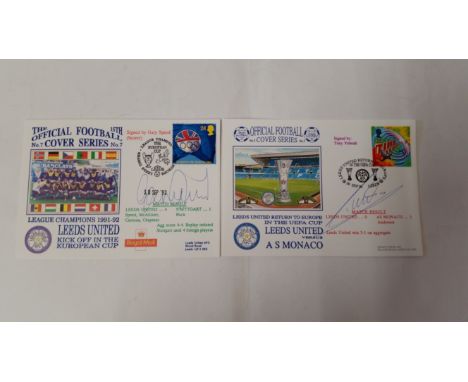 FOOTBALL, signed commemorative covers, Leeds United, inc. Kick Off In The European Cup 1992, signed By Gary Speed (scorer); L