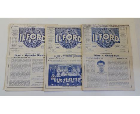 FOOTBALL, Ilford programmes, 1957/8 season, inc. v Oxford City, Bromley; Cup matches, FAC, v Tilbury, Grays Athletic; FA Amat