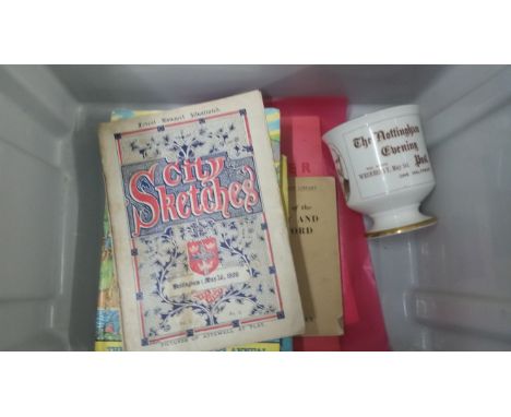 EPHEMERA, selection, inc. Nottingham Evening Post commemorative porcelain cup, 1978 Centenary, showing factory and founder, b