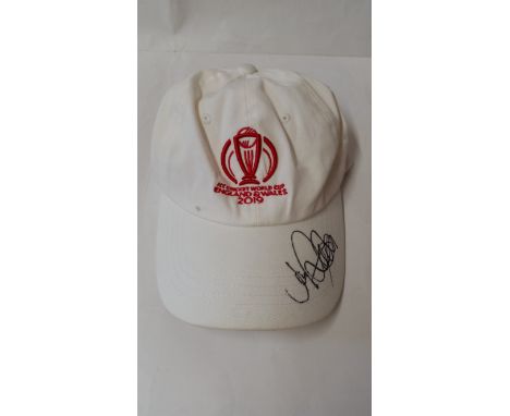 CRICKET, signed white baseball cap by Joe Root, for 2019 T-20 World Cup, with letter of provenance from the vendor, EX