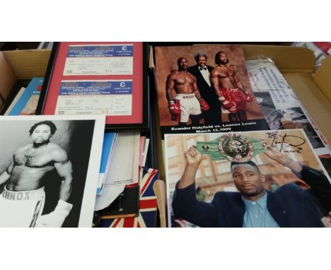 BOXING selection inc. Lennox Lewis, frames, tickets, programmes, promo cards, photographs, sketches; Billy Schwer v Stevie Jo